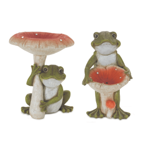 Whimsical Garden Frog Figurine With Etched Mushroom