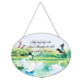 Isaiah 6:3 Oval Suncatcher With Lake Scene And Silver Frame