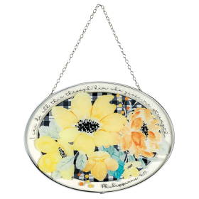 Illuminate Your Space: Philippians 4:13 Floral Suncatcher 9" Oval