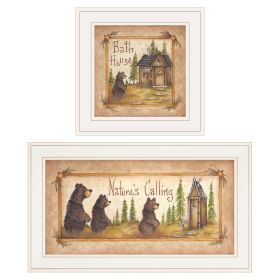 "Natures / Bath" 2-Piece Vignette by Mary Ann June, White Frame