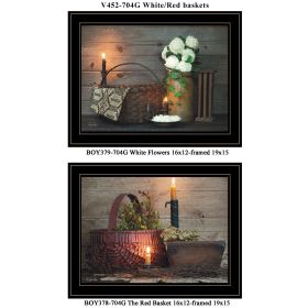 "White / Red baskets" 2-Piece Vignette by Susie Boyer, Black Frame