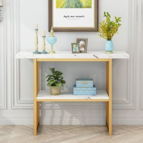 Gold Entryway Table, Modern 42-Inch Console/Accent Table with Geometric Metal Legs, Faux Marble Narrow Wood Sofa, Foyer Table for Entrance