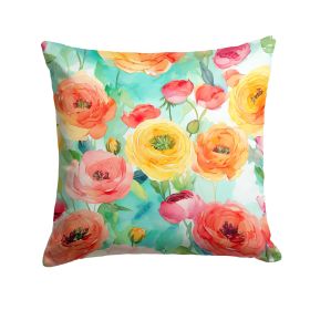 Ranunculus in Watercolor Throw Pillow Machine Washable, Indoor Outdoor Decorative Pillow for Couch, Bed or Patio, 14Hx14W