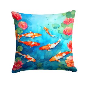 Koi Fish Throw Pillow Machine Washable, Indoor Outdoor Decorative Pillow for Couch, Bed or Patio, 14Hx14W