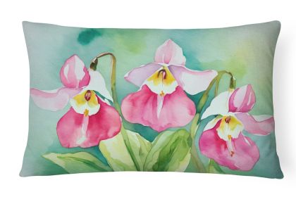 State Watercolor Flowers Throw Pillow Throw Pillow for Indoor Couch Bed Outdoor Patio Washable, Minnesota Pink and White Lady s Slippers 1673,12H