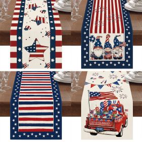 1PC Rectangle Linen Blend Striped Table Runners; Encryption Linen Home Decoration Independence Day Atmosphere Waterproof Table Runner; 72"*13"; P (Color: 2, size: 33*275cm)