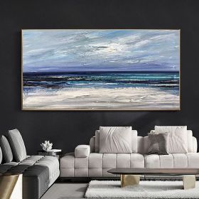 Handpainted Oil Painting CanvasWall Art Decoration Abstract Knife Painting Seascape Blue For Home Decor Living Room hallway bedroom luxurious dec (size: 40x80cm)