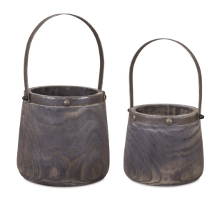 Rustic Wooden Pail Set With Steel Handles (Pack Of: 1, Color: Brown)