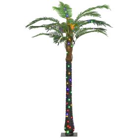 Outsunny 6' Artificial Lighted Palm Tree with 3 Coconuts, 240 LED Light, Color Changing Light Up Tropical Palm Tree with Remote for Indoor, Outdo (Color: as Pic)