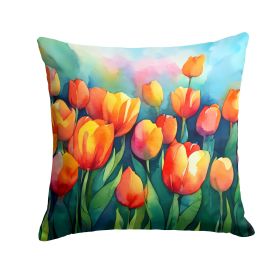 Tulips in Watercolor Throw Pillow Machine Washable, Indoor Outdoor Decorative Pillow for Couch, Bed or Patio, 14Hx14W (Default: Default)